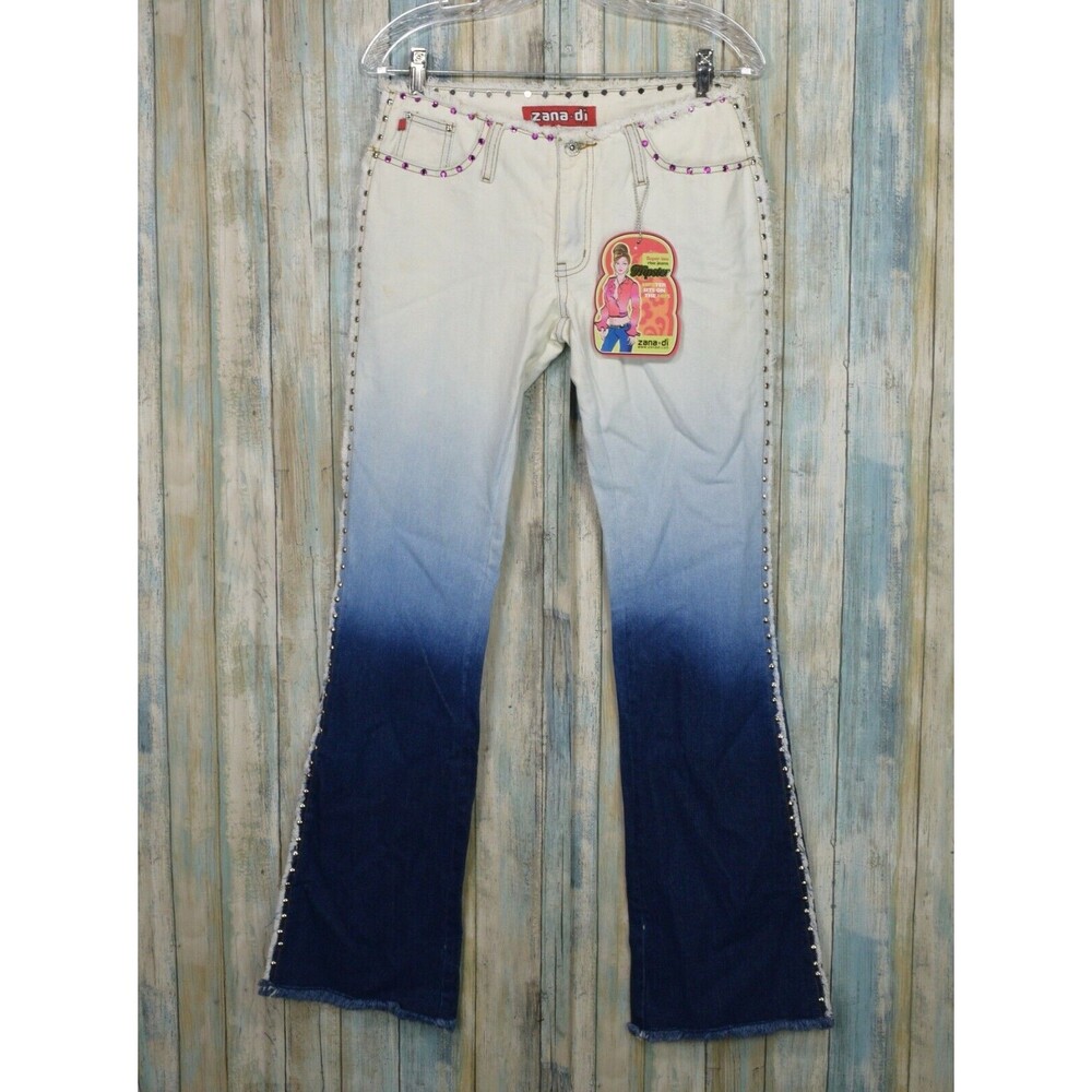 NWT Vintage Zana Di Y2K Low Rise Flare Jeans Ombre Studded Hipster Size 3